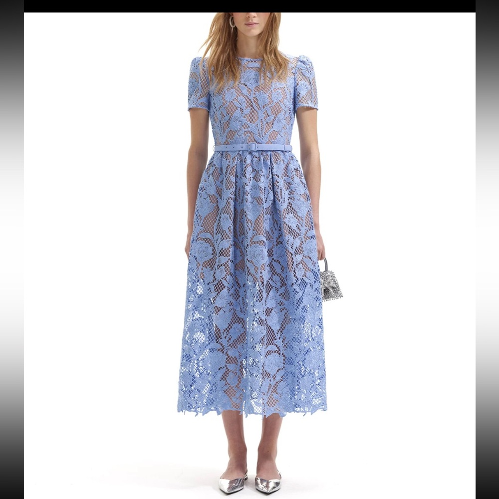 NWT Self-Portrait Light Blue Lace Midi Dress